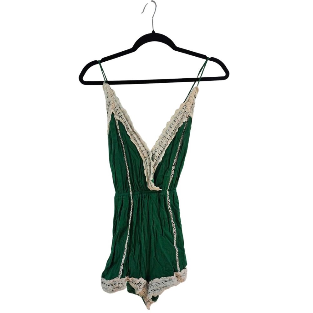 ILLA ILLA Green Boho Crochet Lace Trim Romper 🌿✨ - Size S
